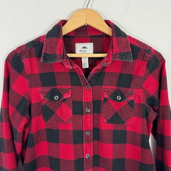 Roots Buffalo Plaid Flannel Shirt Womens S Black Red Check Long Sleeve Button Up - Picture 2 of 11
